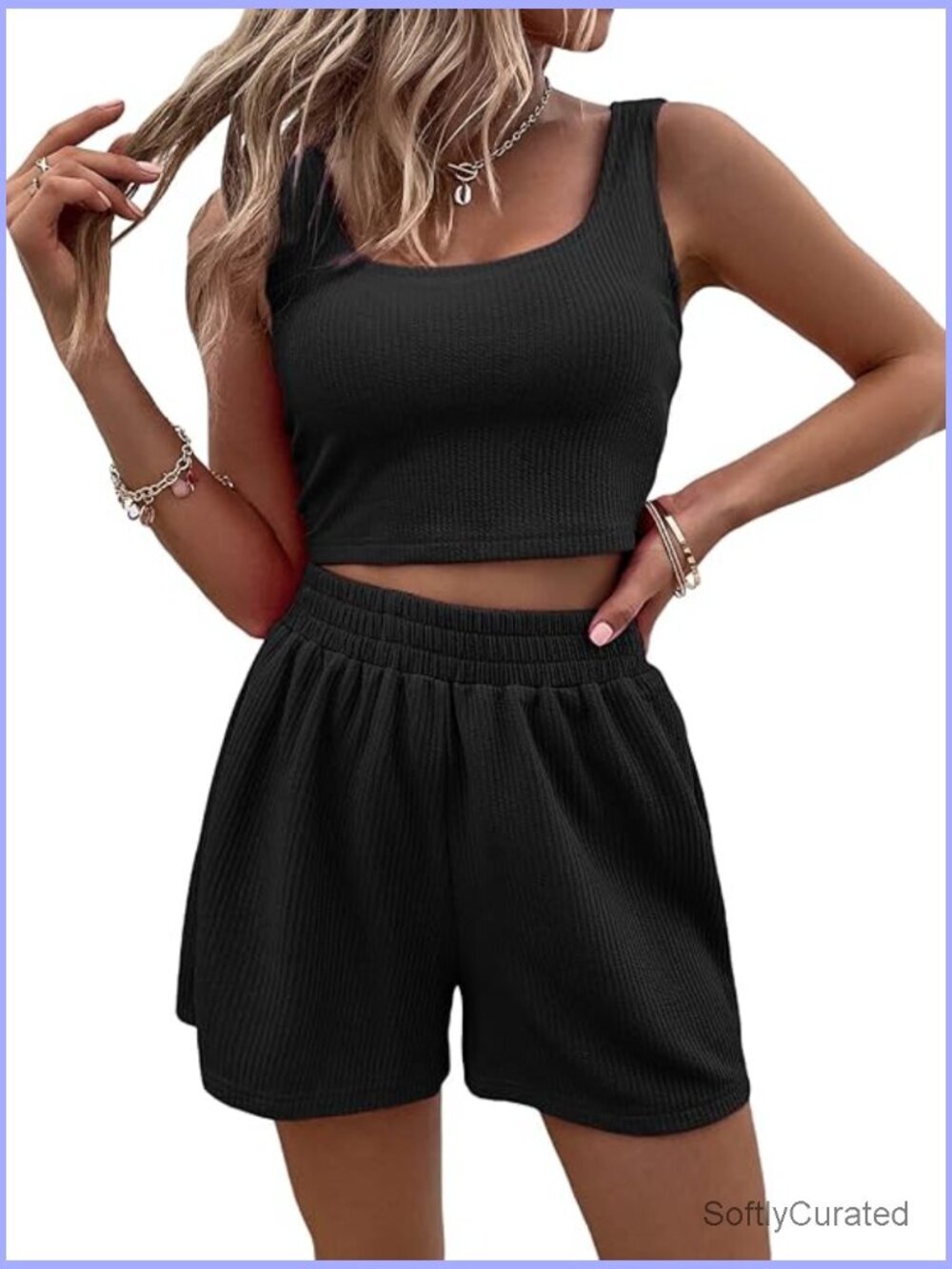 Two Piece Summer Outfit Crop Tank Top and Shorts Set